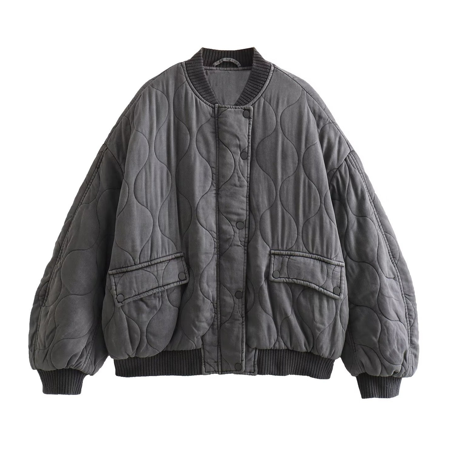 Fashionable Loose Fit Long Sleeved Bomber Jacket for Women XS Navy Blue