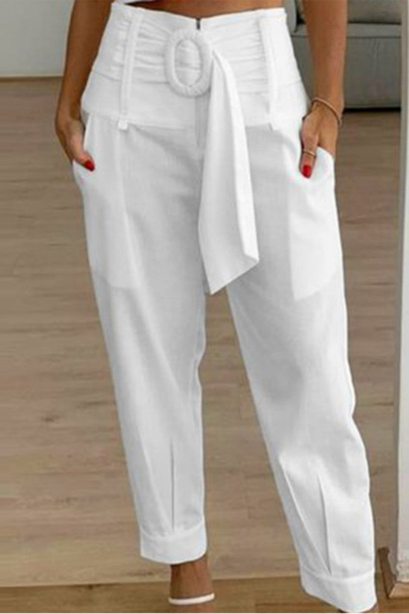 AS | Casual Solid Patchwork Regular High Waist Conventional Solid Colour Trousers (Kalhoty s vysokým pasem)