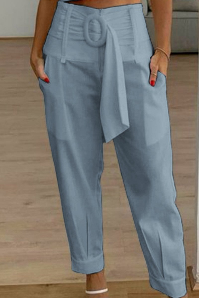 AS | Casual Solid Patchwork Regular High Waist Conventional Solid Colour Trousers (Kalhoty s vysokým pasem)