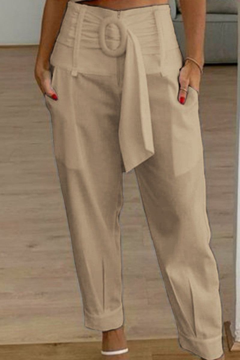 AS | Casual Solid Patchwork Regular High Waist Conventional Solid Colour Trousers (Kalhoty s vysokým pasem)
