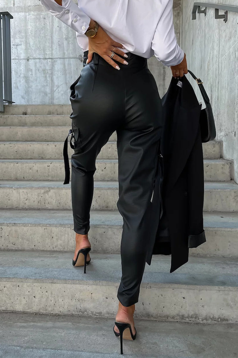 AS | Příležitostné pevné kapsy zip pravidelné vysoký pas tužka kalhoty (5 barev)