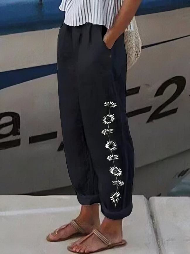 AS | Elegantní dámské kalhoty s širokými nohavicemi a květinovým potiskem