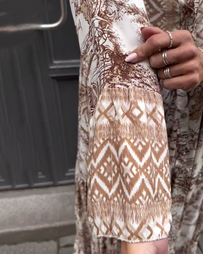 AS | Šaty s retro potiskem, dlouhé rukávy, rozšířené kalhoty