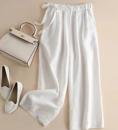 AS | Kalhoty rovného střihu s khaki mašlí a vysokým elastickým pasem