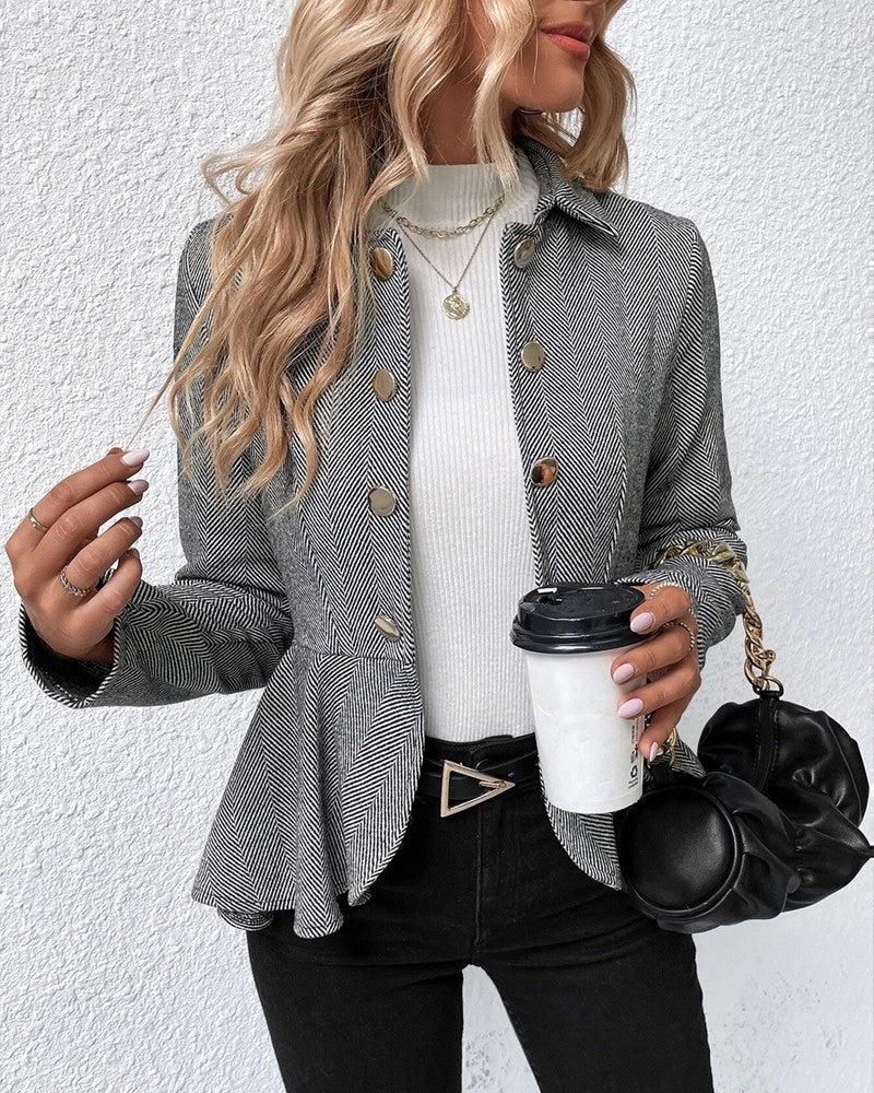 AS | Pruhované sako s knoflíky a nabíraným lemem, elegantní úzký střih