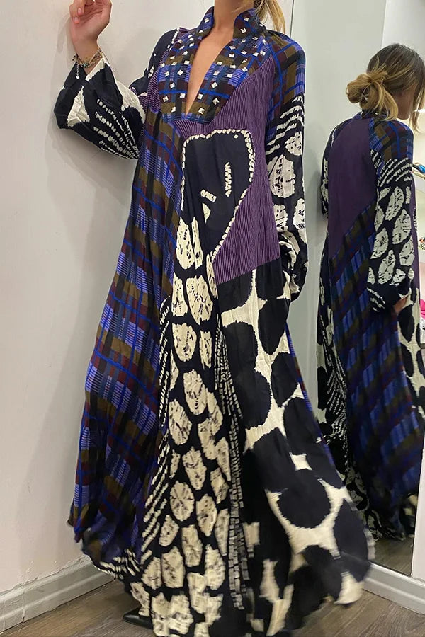 AS | Rhiane -Kreativní maxi šaty s dlouhými rukávy, barevným potiskem a kapsami