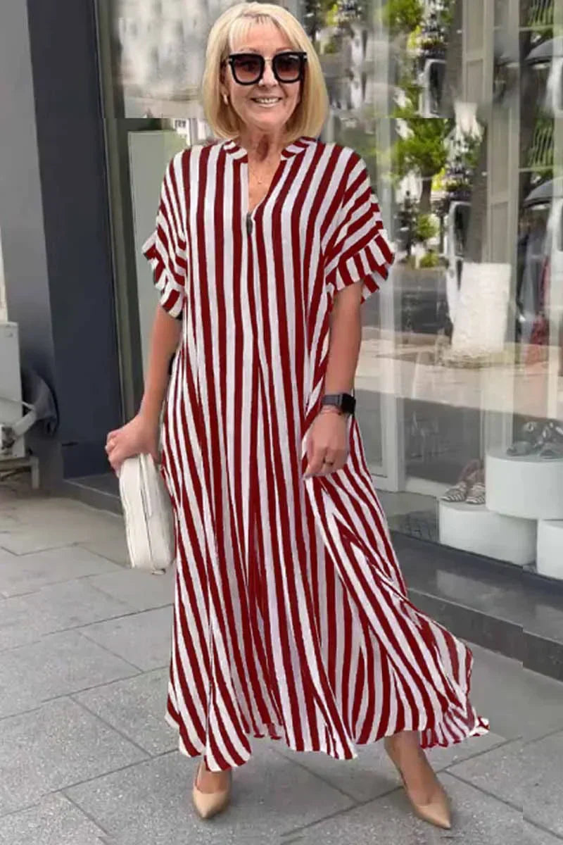 AS | Boho šaty s krátkými rukávy a pruhovanou vestou s rozparkem