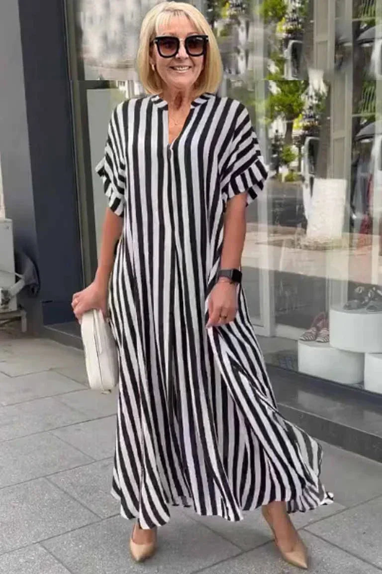 AS | Boho šaty s krátkými rukávy a pruhovanou vestou s rozparkem