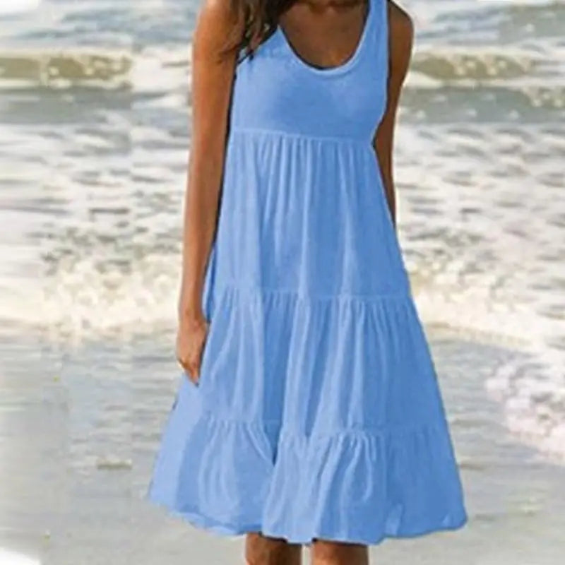 AS | Jocoo Jolee Women Causual O Neck Sleeveless Ruffle Mini Dress Boho Solid Beach Sundress Oversized Loose Dress 2023 Summer