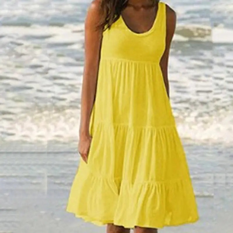 AS | Jocoo Jolee Women Causual O Neck Sleeveless Ruffle Mini Dress Boho Solid Beach Sundress Oversized Loose Dress 2023 Summer