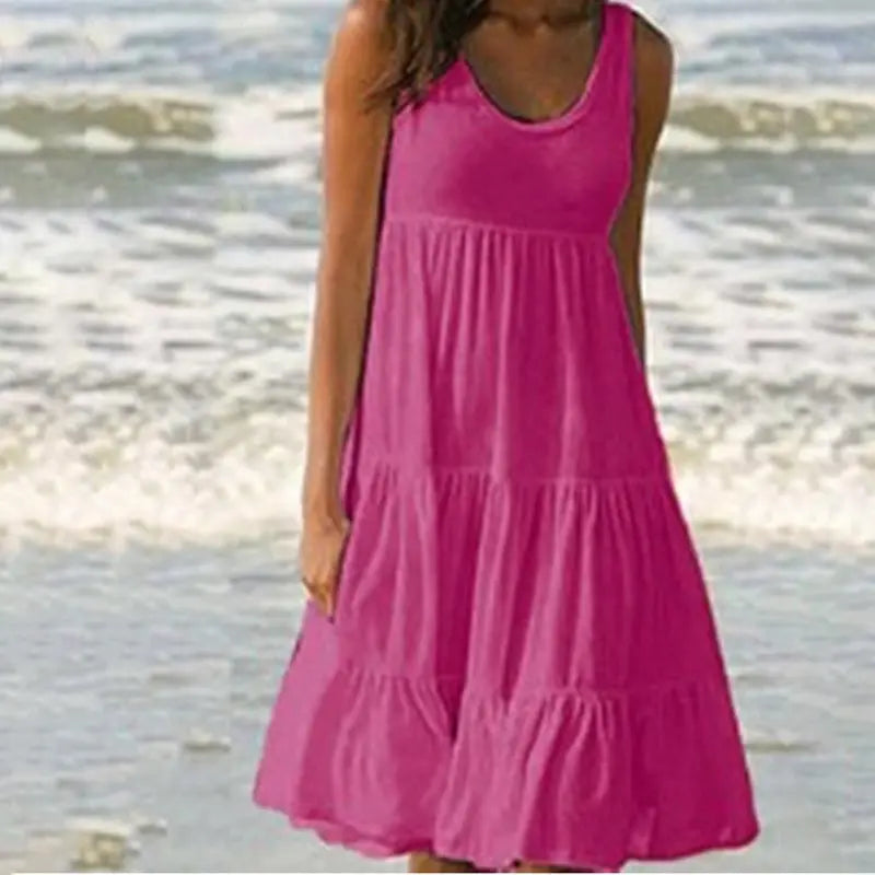 AS | Jocoo Jolee Women Causual O Neck Sleeveless Ruffle Mini Dress Boho Solid Beach Sundress Oversized Loose Dress 2023 Summer
