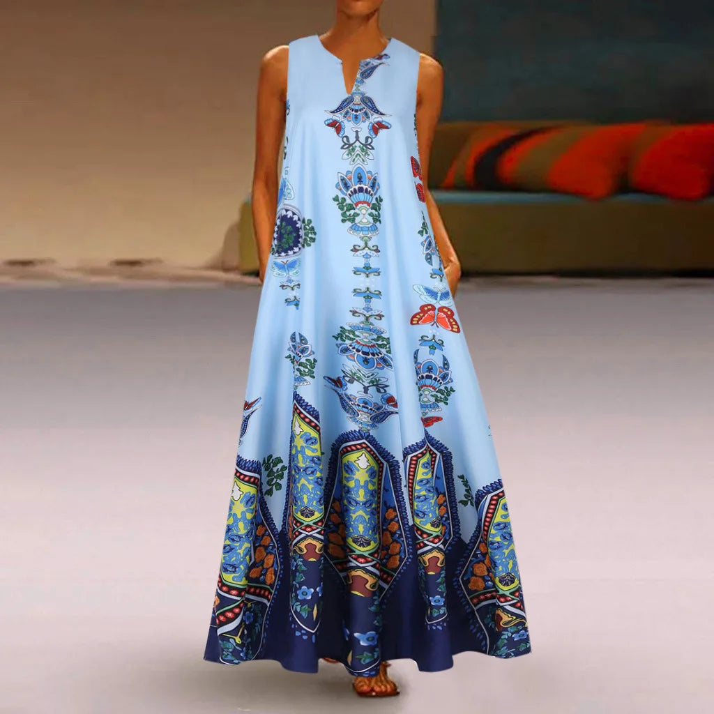 AS | Letní české šaty na slunce Vintage bez rukávů ženy květinové tištěné Maxi dlouhé šaty příležitostné šaty Robe Femme Party Vestido Sarafans