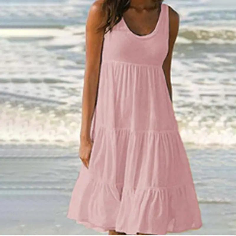 AS | Jocoo Jolee Women Causual O Neck Sleeveless Ruffle Mini Dress Boho Solid Beach Sundress Oversized Loose Dress 2023 Summer