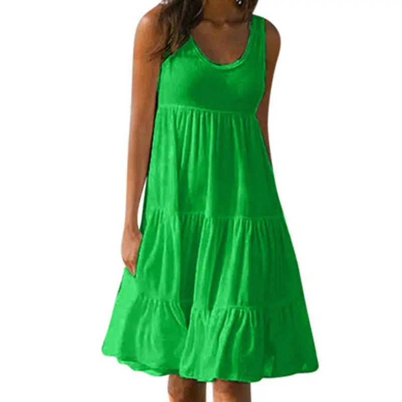 AS | Jocoo Jolee Women Causual O Neck Sleeveless Ruffle Mini Dress Boho Solid Beach Sundress Oversized Loose Dress 2023 Summer