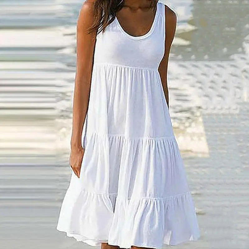 AS | Jocoo Jolee Women Causual O Neck Sleeveless Ruffle Mini Dress Boho Solid Beach Sundress Oversized Loose Dress 2023 Summer