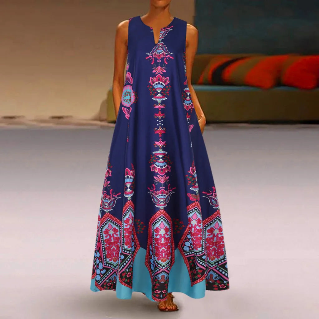 AS | Letní české šaty na slunce Vintage bez rukávů ženy květinové tištěné Maxi dlouhé šaty příležitostné šaty Robe Femme Party Vestido Sarafans