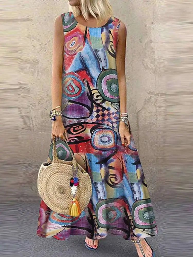 AS | ZANZEA ženy české letní šaty bez rukávů květinové tištěné Sundress Robe Femme Vintage Kaftan Beach Vestido Sarafans