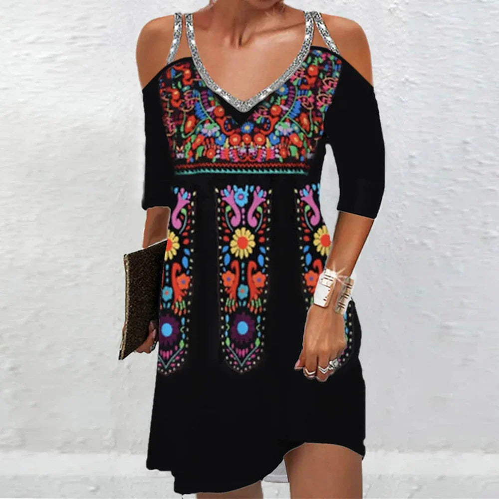 AS | Vintage ženy šaty letní etnický styl krátký rukáv topy móda volné A-linie sukně elegantní příležitostné Lady Holiday šaty