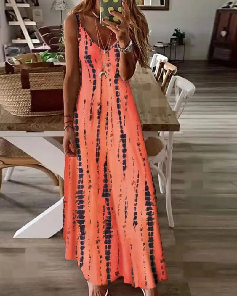 AS | Příležitostné tištěné Maxi špagety popruh šaty pro ženy V-Neck Backless A-Line dlouhé šaty Móda bohémský styl Beach Vestidos