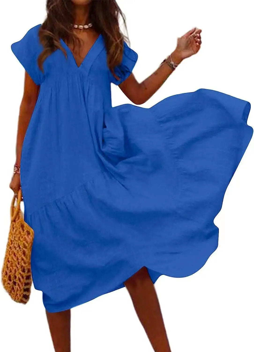 AS | Příležitostné Boho volné dámské šaty bohémské letní V-Neck krátký rukáv volán šaty ženské nadměrné velikosti strany Beach A-Line šaty Vestidos