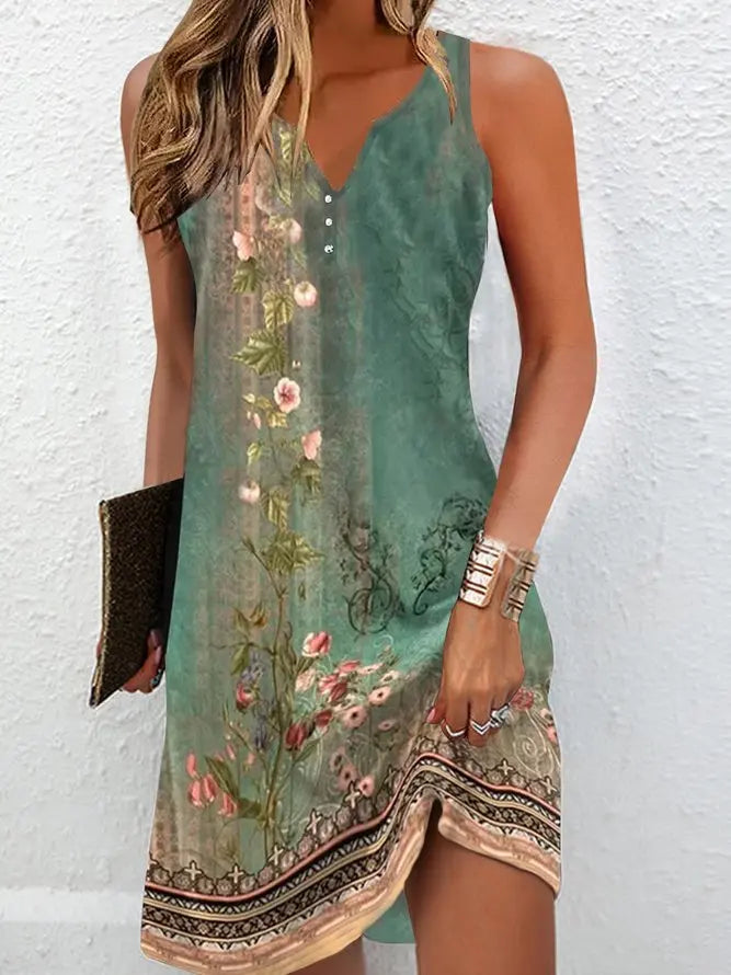 AS | Dámské šaty Letní módní švy V-Neck Loose Bohemian Holiday Woman Basic Sleeveless Vestidos