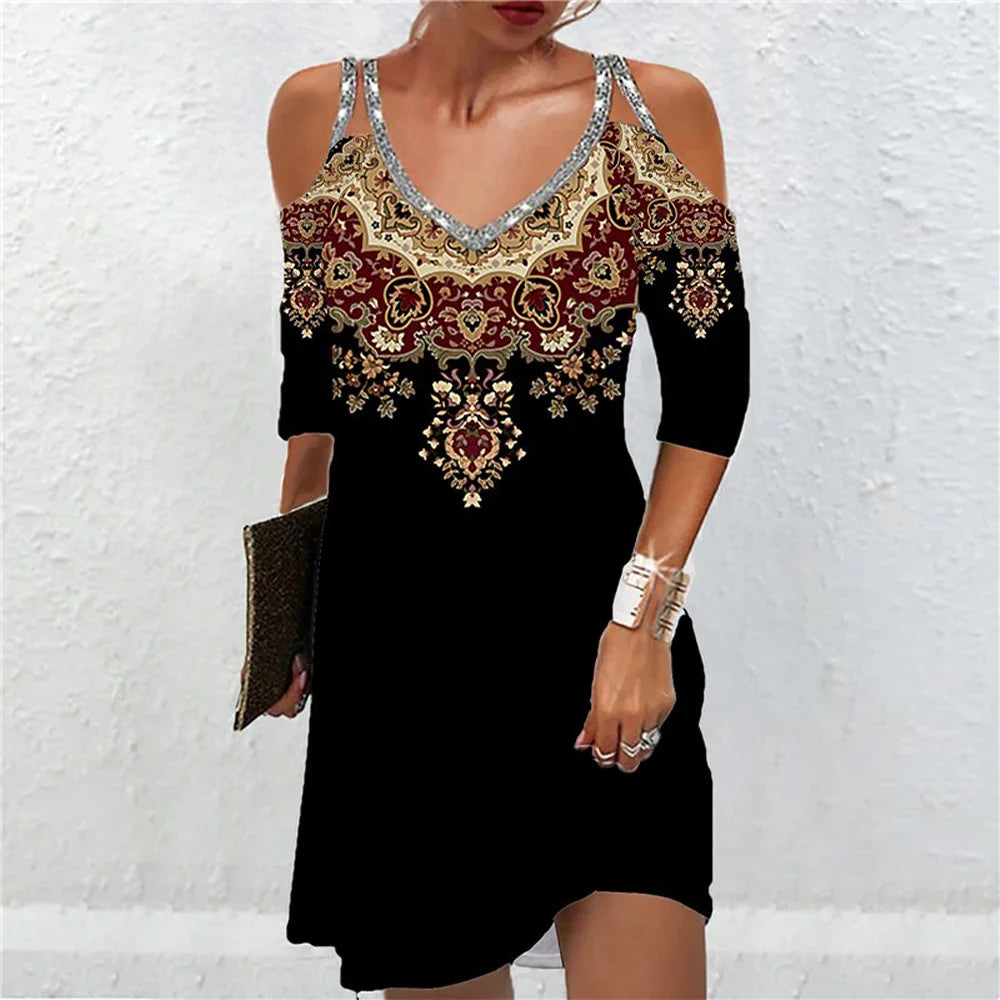 AS | Vintage ženy šaty letní etnický styl krátký rukáv topy móda volné A-linie sukně elegantní příležitostné Lady Holiday šaty