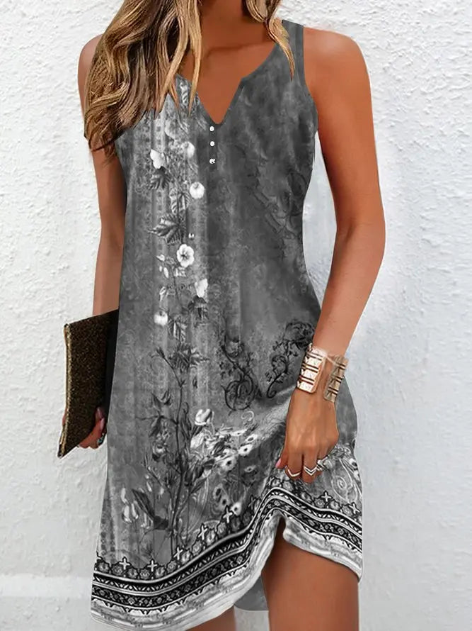 AS | Dámské šaty Letní módní švy V-Neck Loose Bohemian Holiday Woman Basic Sleeveless Vestidos