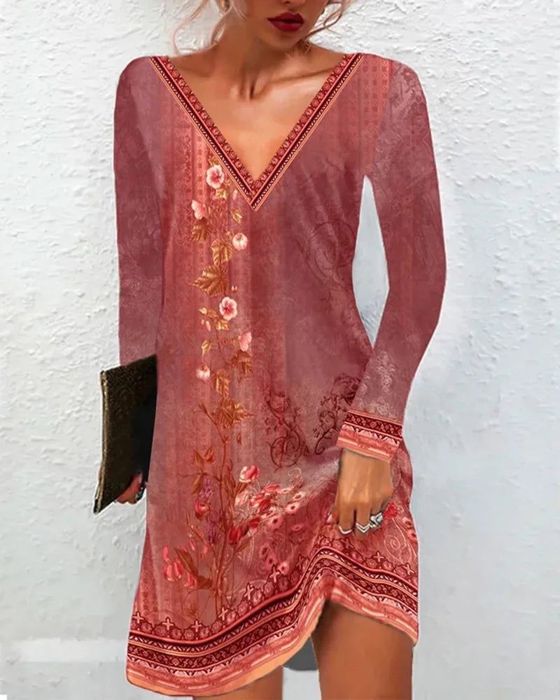 AS | Ženy letní šaty Boho V-Neck krátký rukáv Vintage tisk květinové šaty ženské příležitostné dovolená Beach volné šaty Vestidos