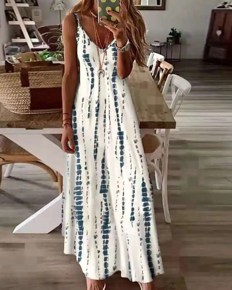 AS | Příležitostné tištěné Maxi špagety popruh šaty pro ženy V-Neck Backless A-Line dlouhé šaty Móda bohémský styl Beach Vestidos