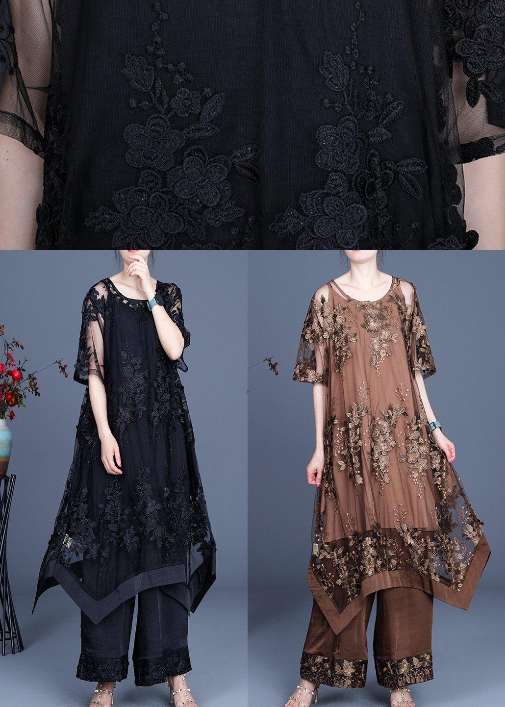 AS | Letní černé šaty Široké kalhoty Podvazková sukně Třídílná souprava