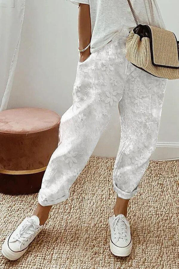 AS | Kalhoty s patchworkovým květinovým vzorem, kapsami a elastickým pasem