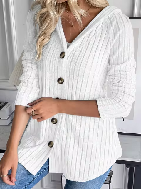 AS | Mikina s kapucí z žebrového úpletu a zapínáním na knoflíky