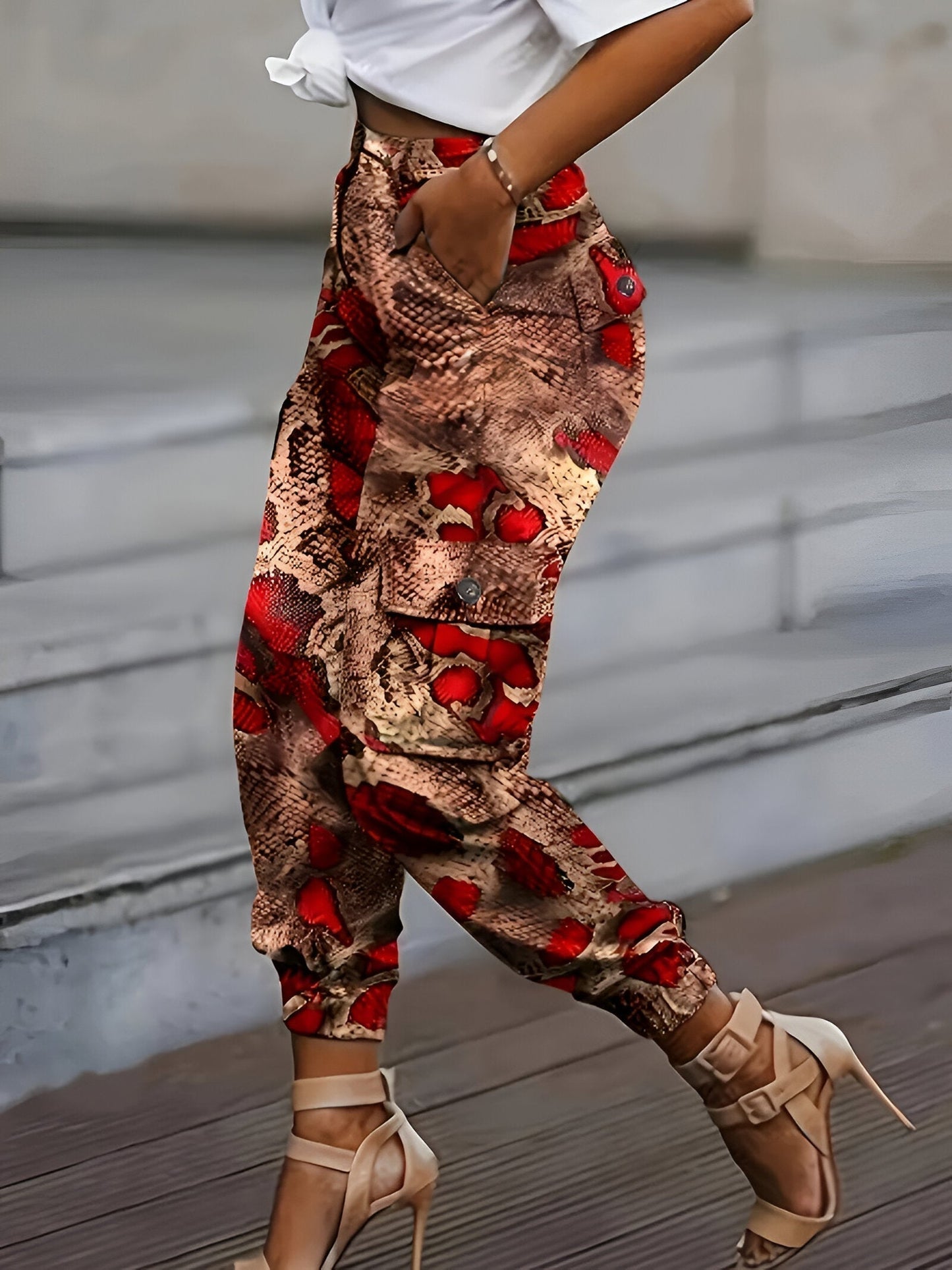 AS | Elegantní běžecké kalhoty s hadím potiskem a vysokým pasem