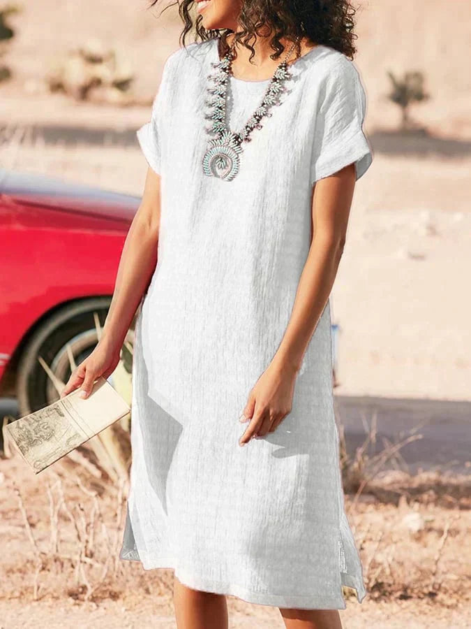 AS | Letní midi šaty s kulatým výstřihem a krátkými rukávy