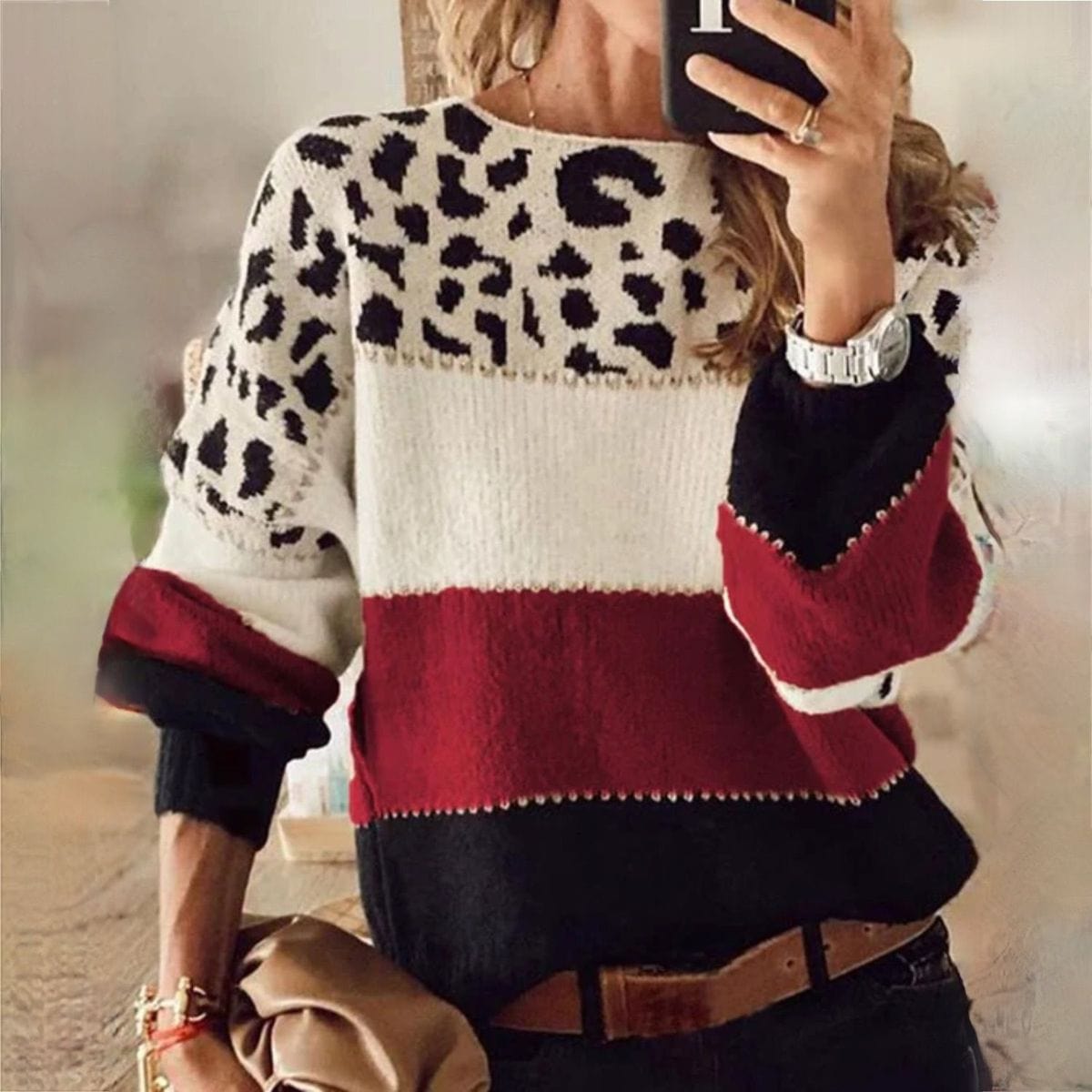 AS | Elegantní svetr s leopardím potiskem