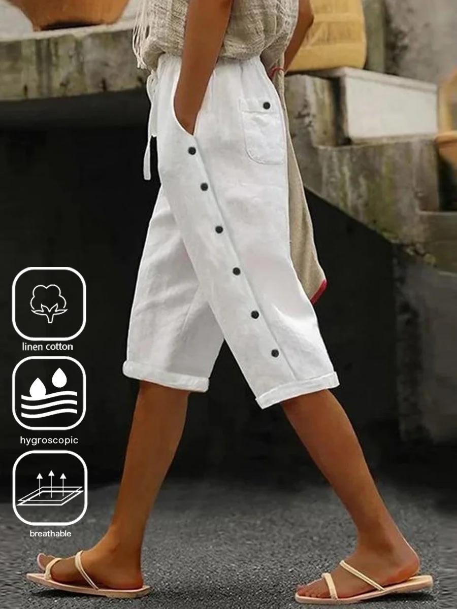 AS | Ležérní hladké caprisy Kalhoty s elastickým pasem a přezkou