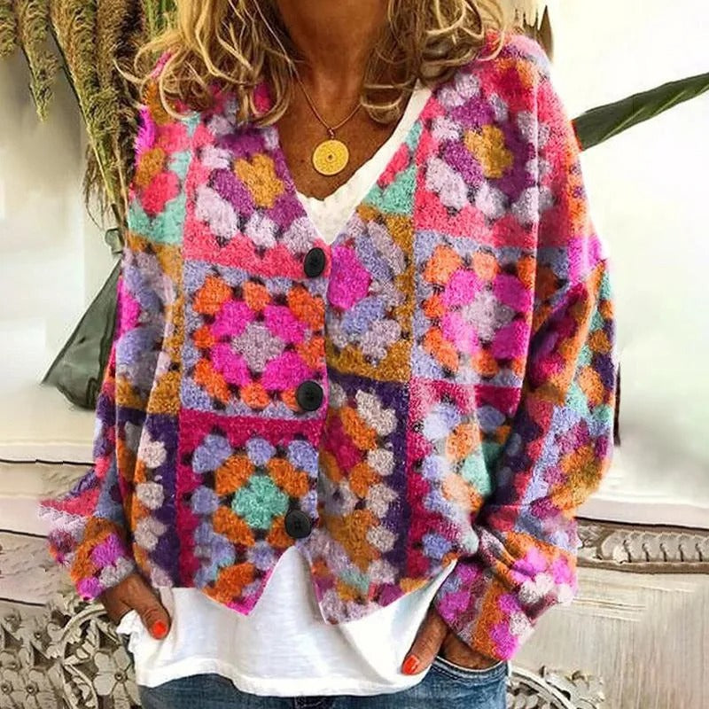 AS | Boho patchworkový svetr s květinami