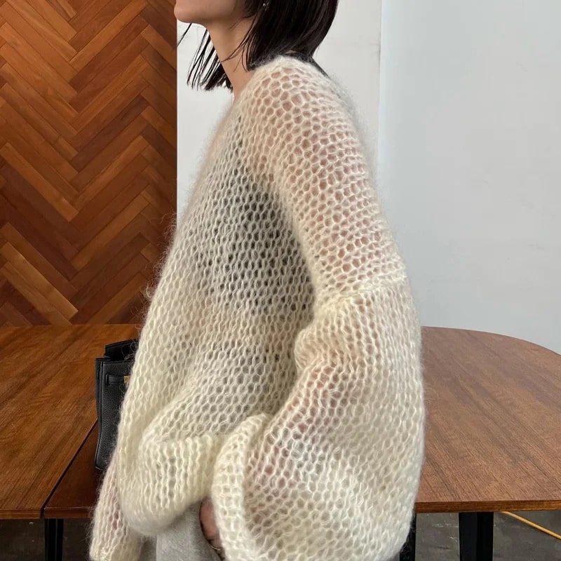 AS | Měkký pletený svetr topy V-Neck dlouhý rukáv volné Slim jednobarevný svetr