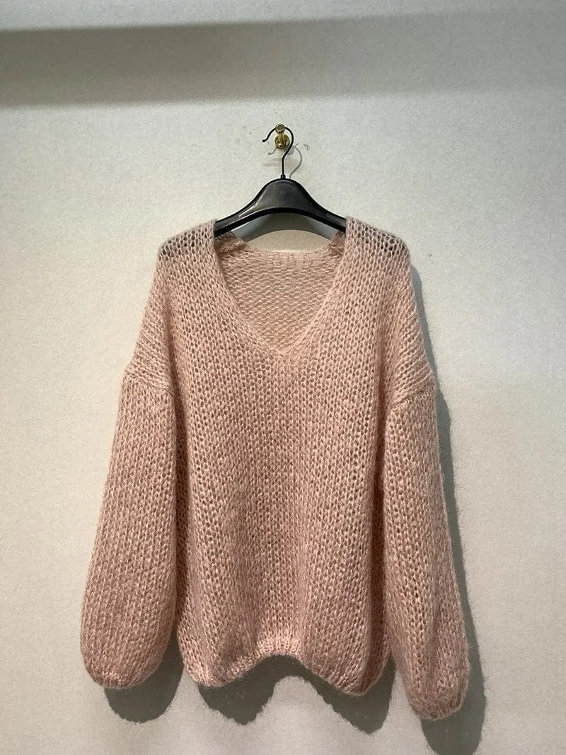 AS | Měkký pletený svetr topy V-Neck dlouhý rukáv volné Slim jednobarevný svetr