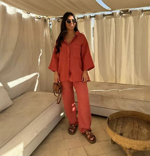 AS | Souprava a kalhoty s dlouhými rukávy z hedvábné bavlny