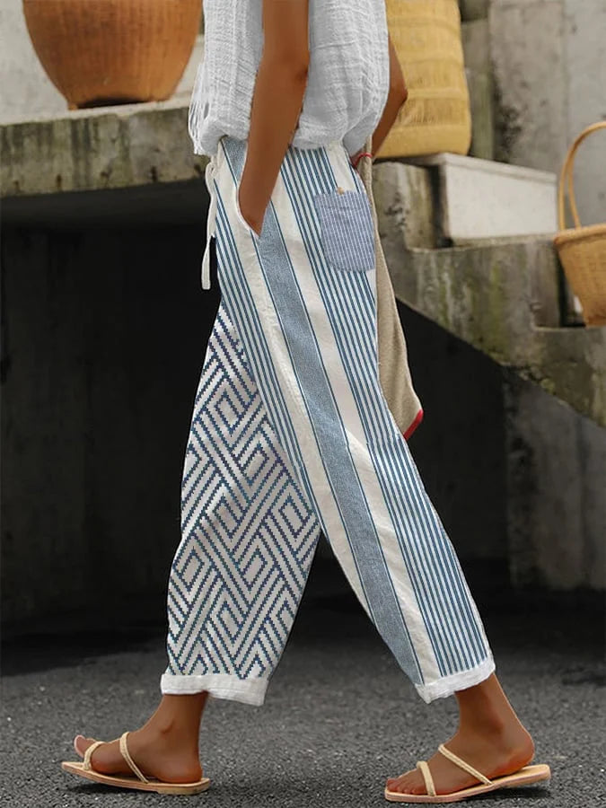 AS | Ležérní dámské kalhoty na knoflíky s pruhovaným potiskem