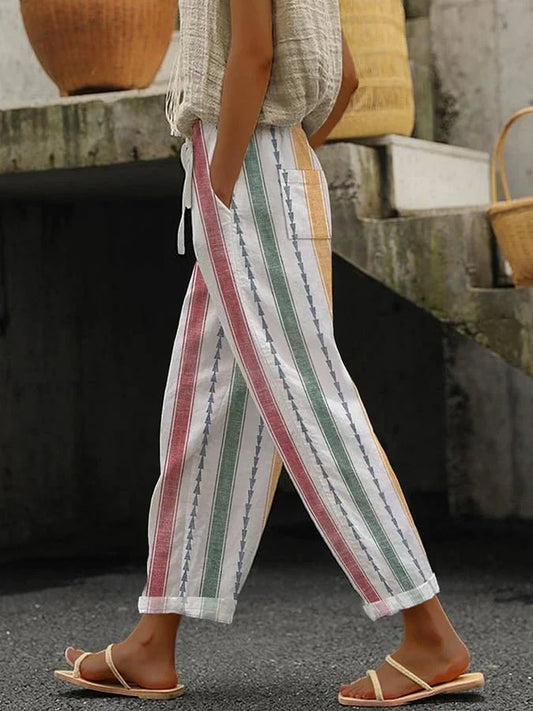 AS | Ležérní dámské kalhoty s retro pruhovaným vzorem a volným střihem