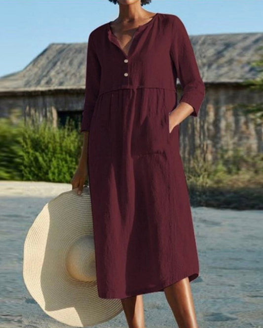 AS | Elegantní letní midi šaty ze vzdušné bavlněné tkaniny s elegantní knoflíkovou légou
