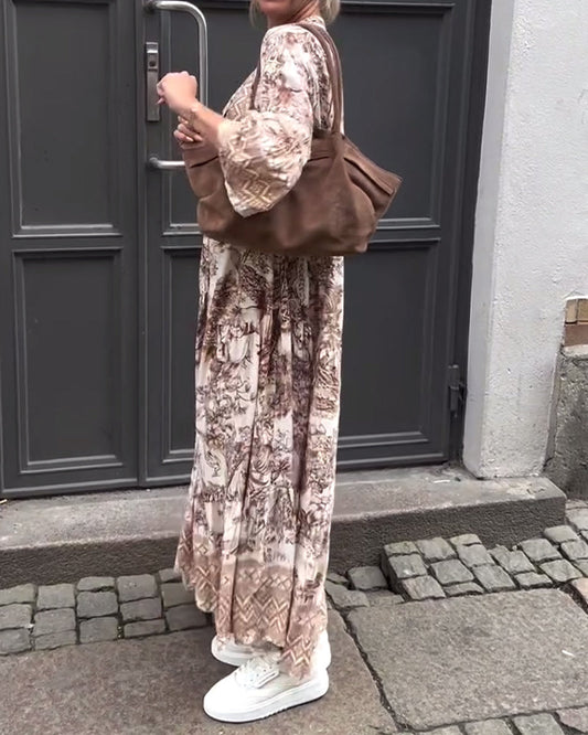 AS | Šaty s retro potiskem, dlouhé rukávy, rozšířené kalhoty