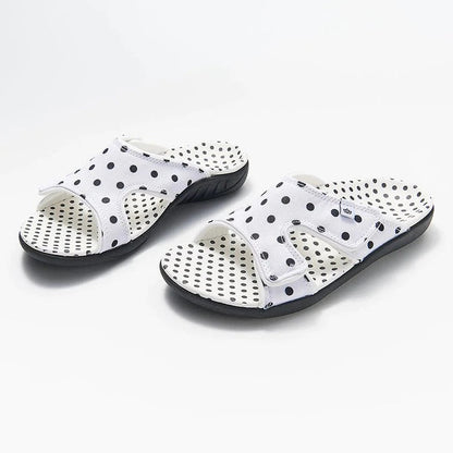 AS | Polka Dot Print Open Toe Hook Loop Ploché sandály