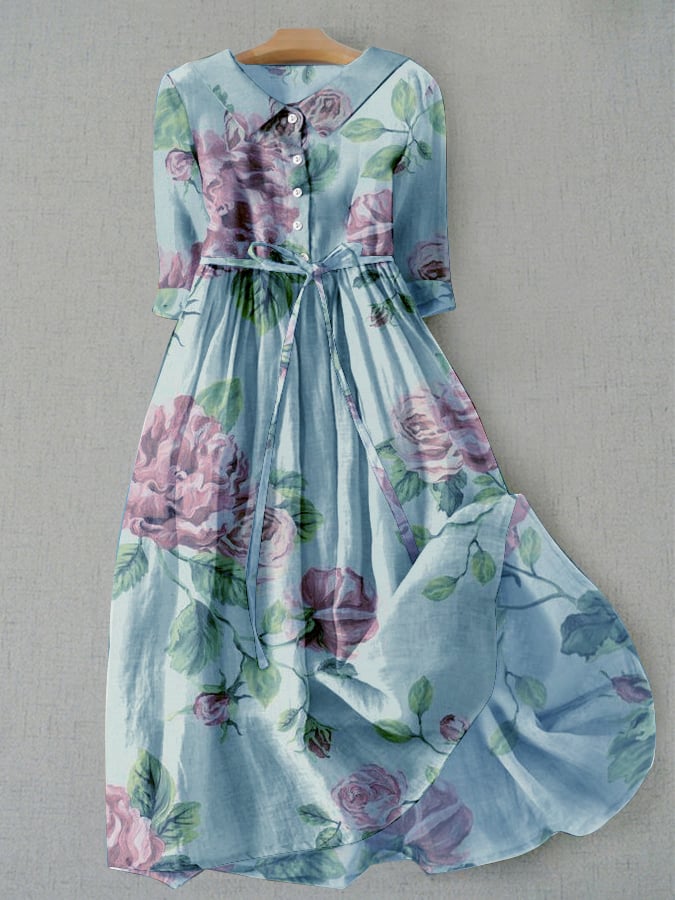 AS | Dámské Vintage botanické květinové design tisk krajka-up šaty