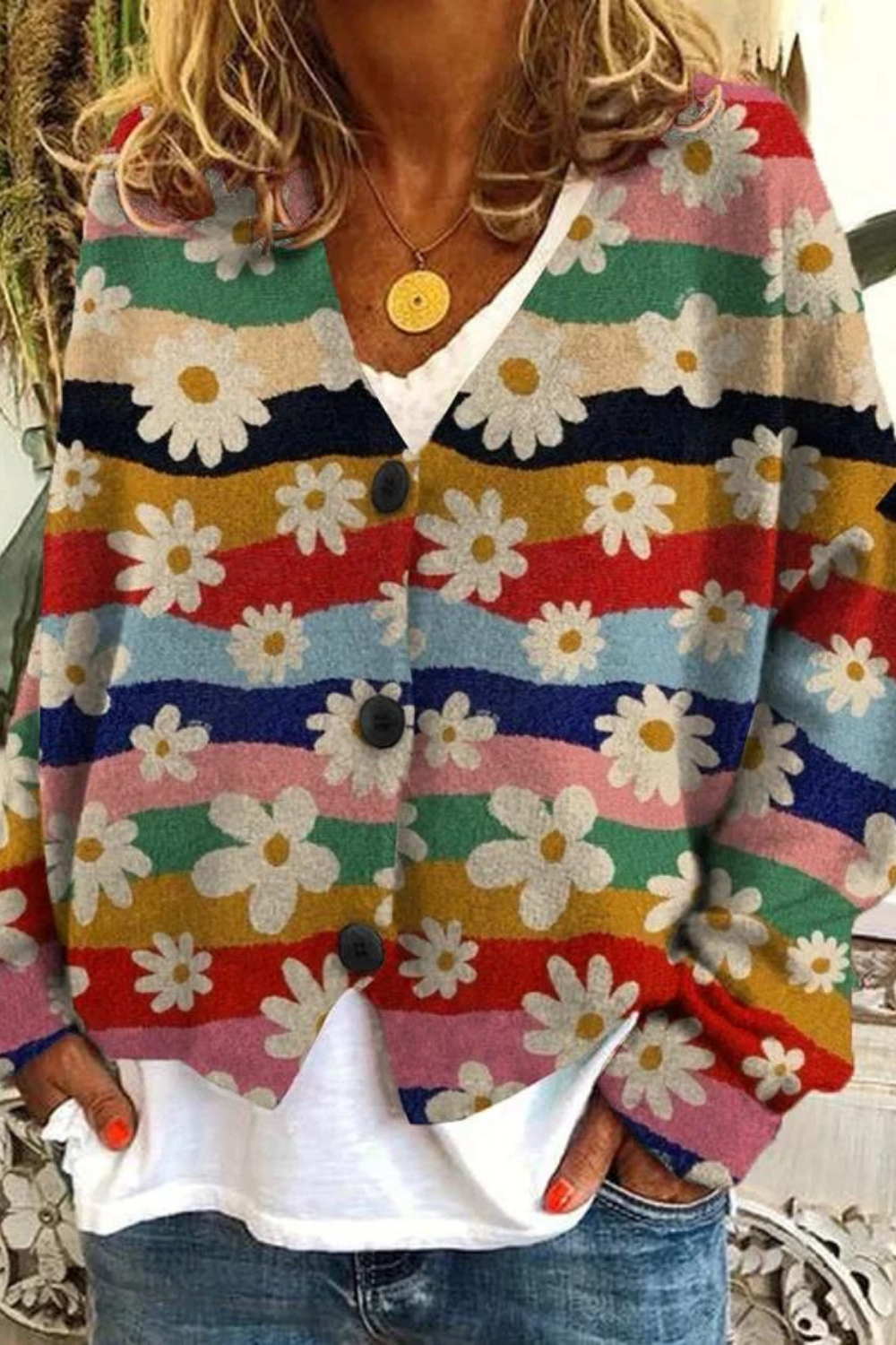 AS | Ležérní flanelový svetr s vintage kostkovaným vzorem a knoflíky
