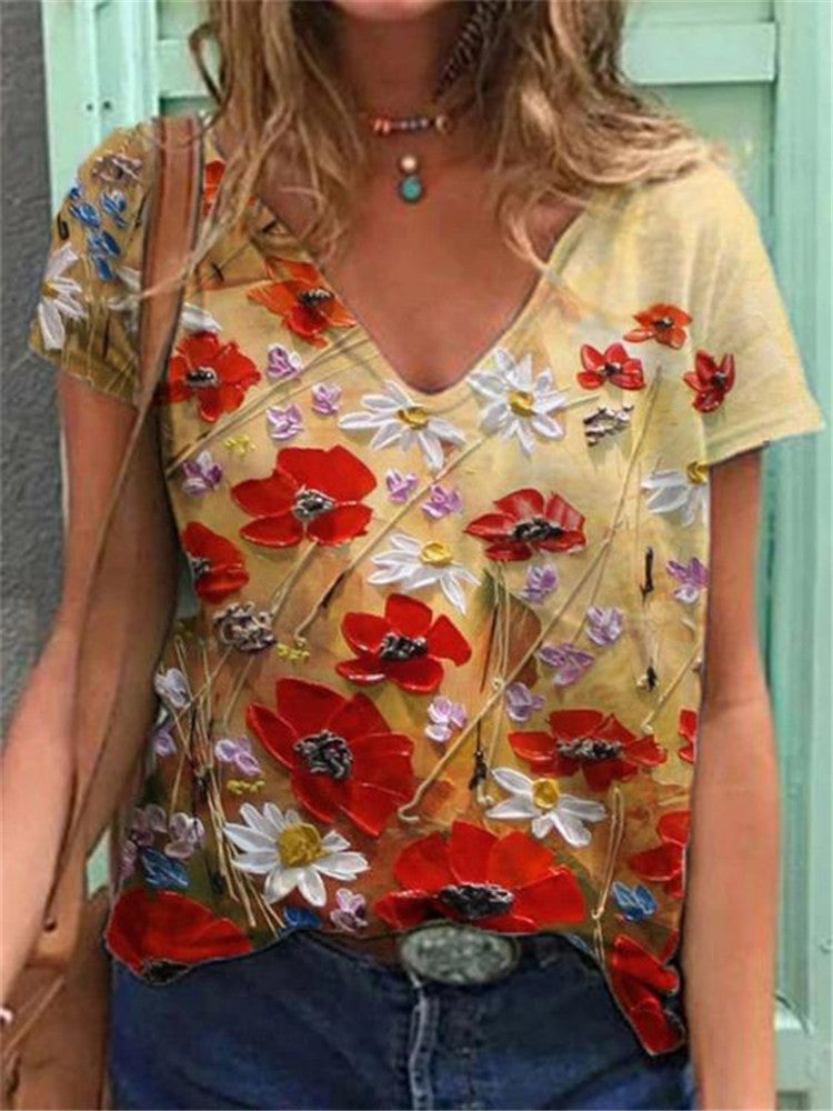 AS | Tričko s krátkým rukávem a květinovým potiskem