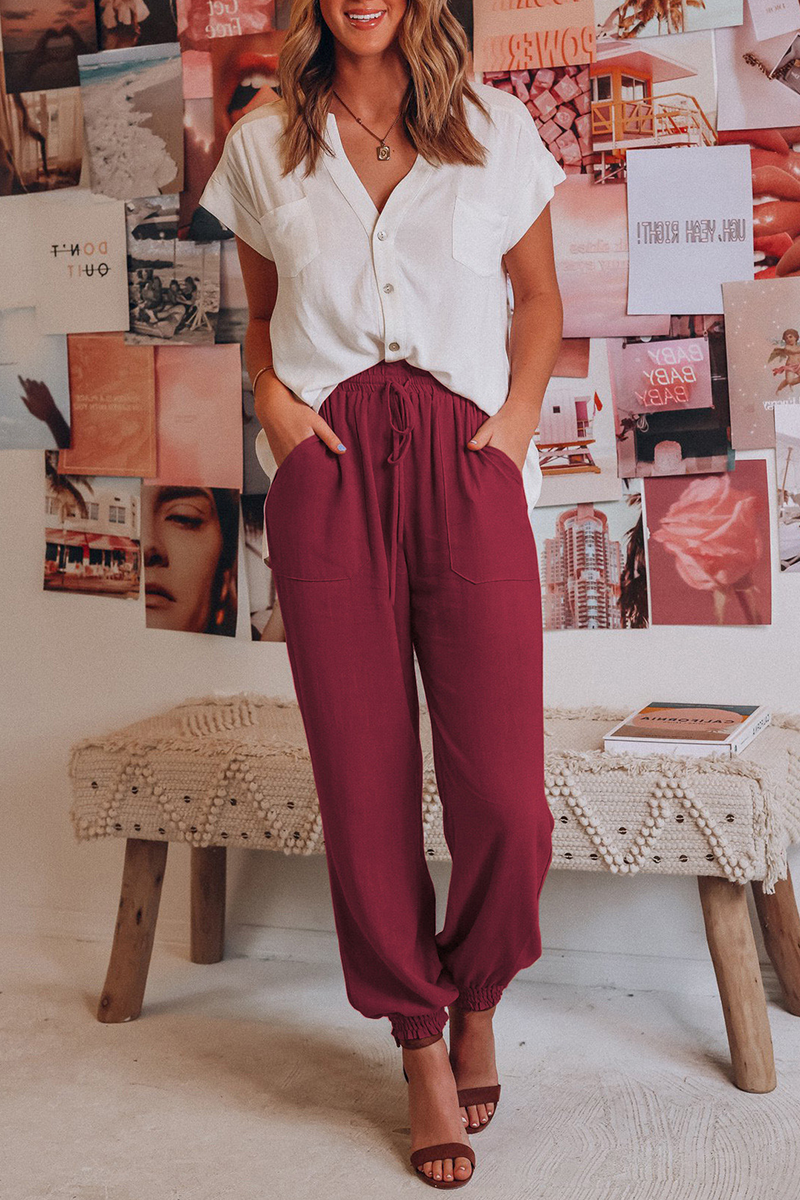 AS | Ležérní jednobarevné kalhoty Harlan Mid Waist Harlan Solid Colour Bottoms(6 barev)