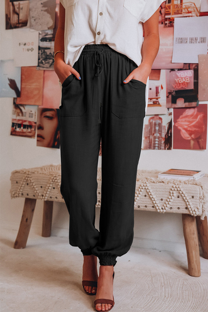 AS | Ležérní jednobarevné kalhoty Harlan Mid Waist Harlan Solid Colour Bottoms(6 barev)